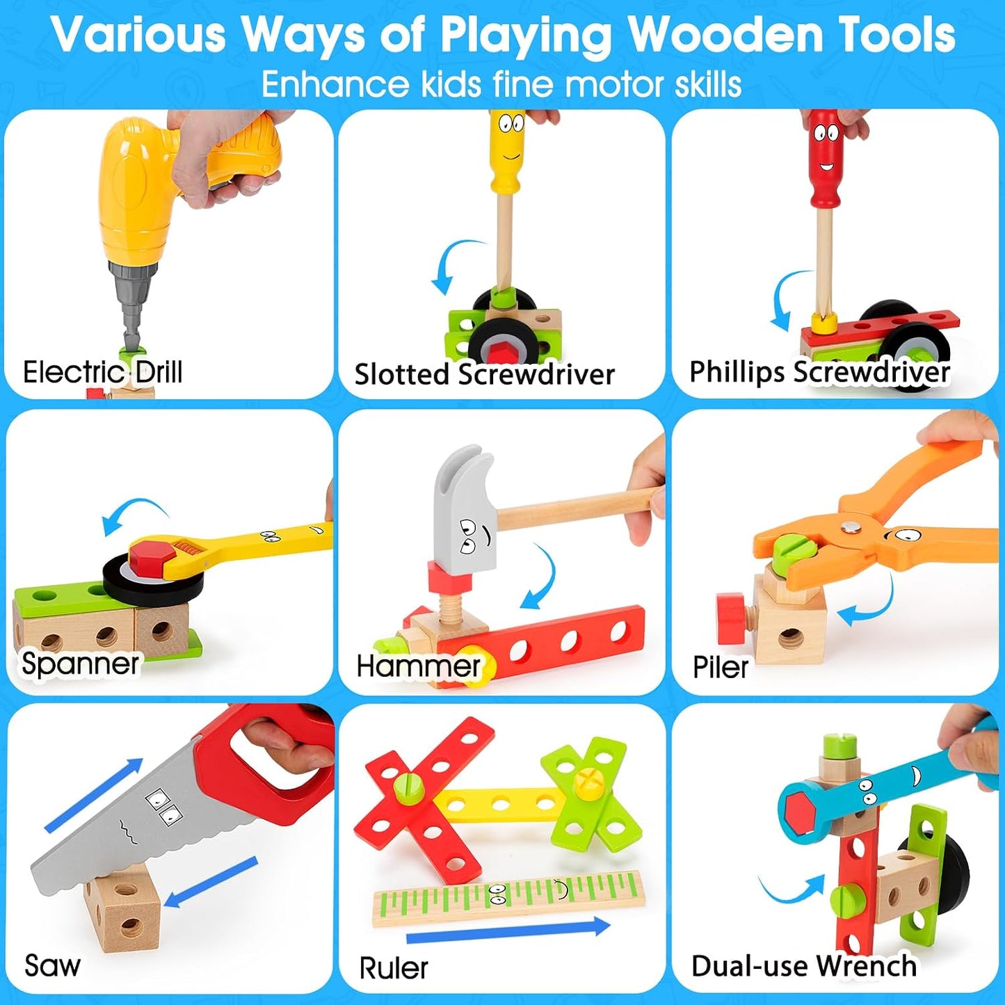 Juego de herramientas para niños con taladro, juguetes Montessori S...