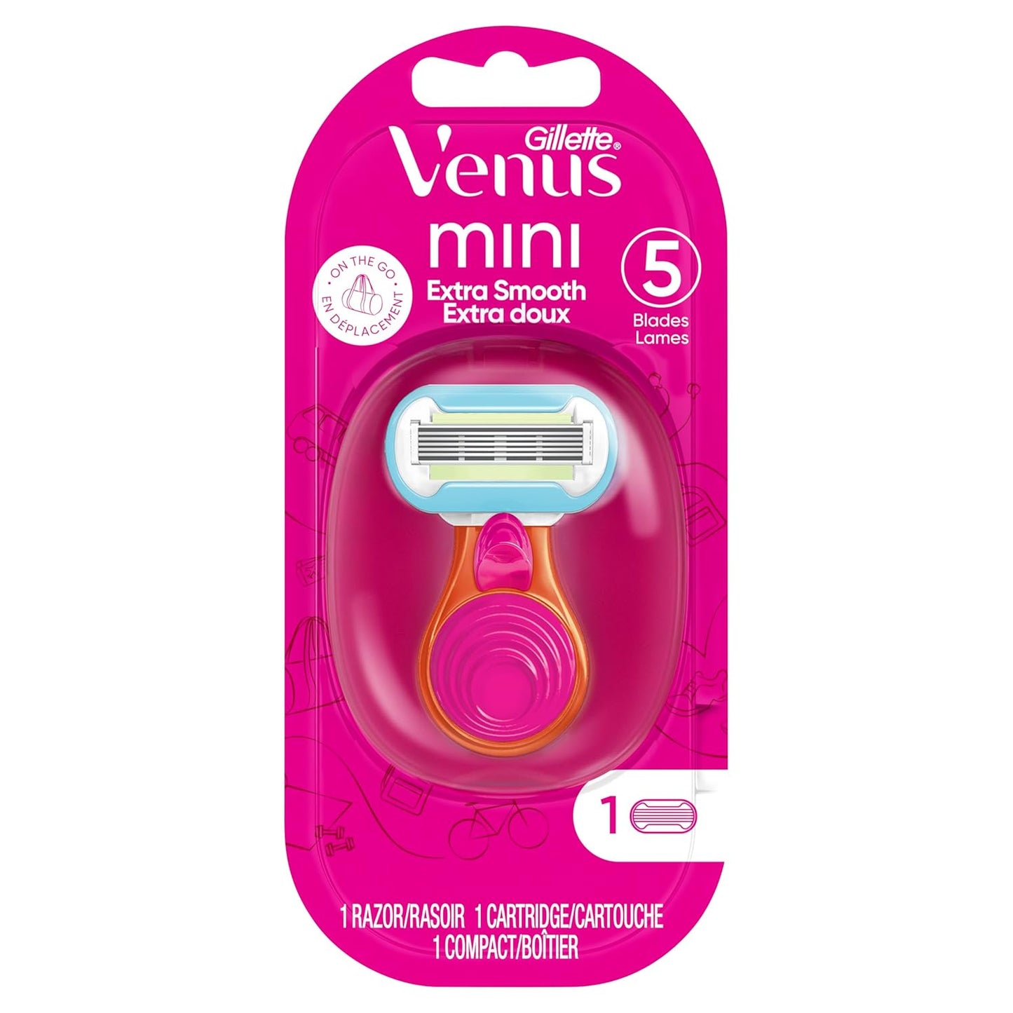 Gillette Venus Kit de maquinilla de afeitar de viaje extra suave para mujer, mini mango + repuesto + funda, regalos de vacaciones para mujeres