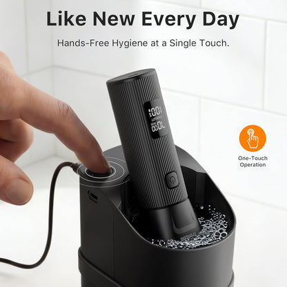 Afeitadora eléctrica para hombres – Trimcoo Kit de maquinilla de afeitar de 5 hojas | Suave con la piel sensible | Centro de autolimpieza, carga USB-C, tiempo de funcionamiento de 180 minutos, IPX7