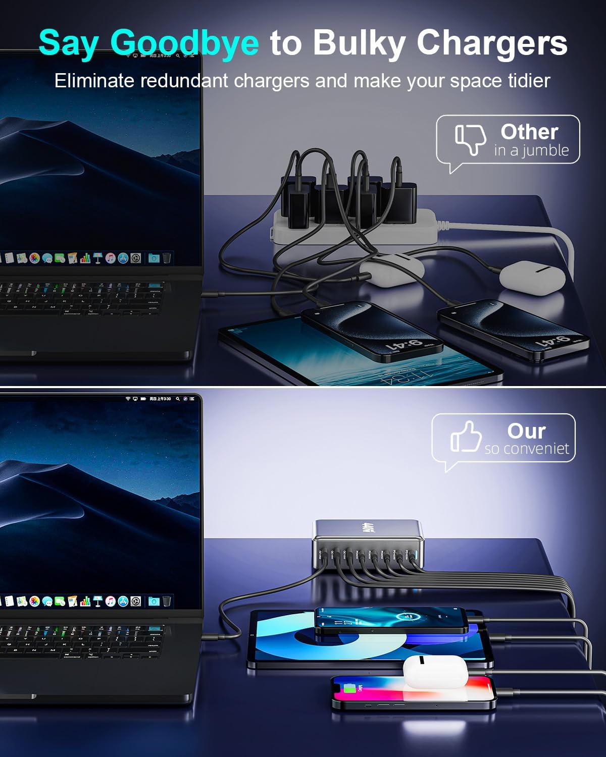 Bloque de cargador rápido USB C GAN de 440 W, estación de carga de...