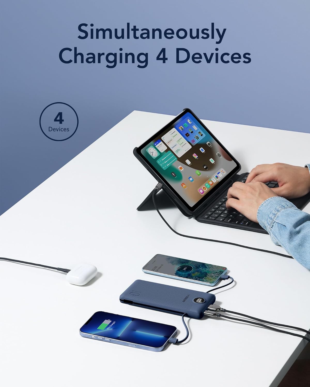VEGER Cargador portátil con enchufe AC incorporado y cables, todo e...