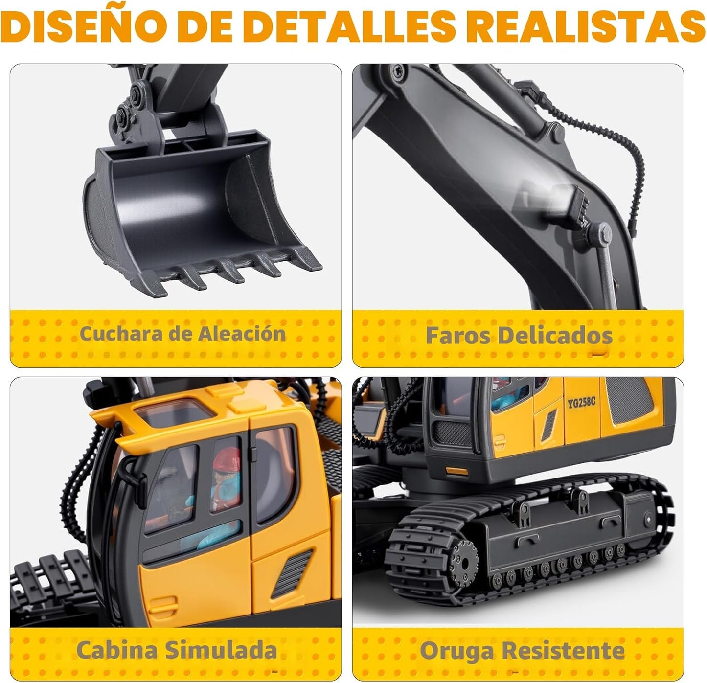 Samtop Juguetes de excavadora con control remoto, vehículos de cons...