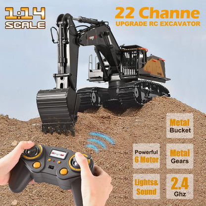 kolegend - Excavadora RC de 22 canales, pala de metal, brazos indep...