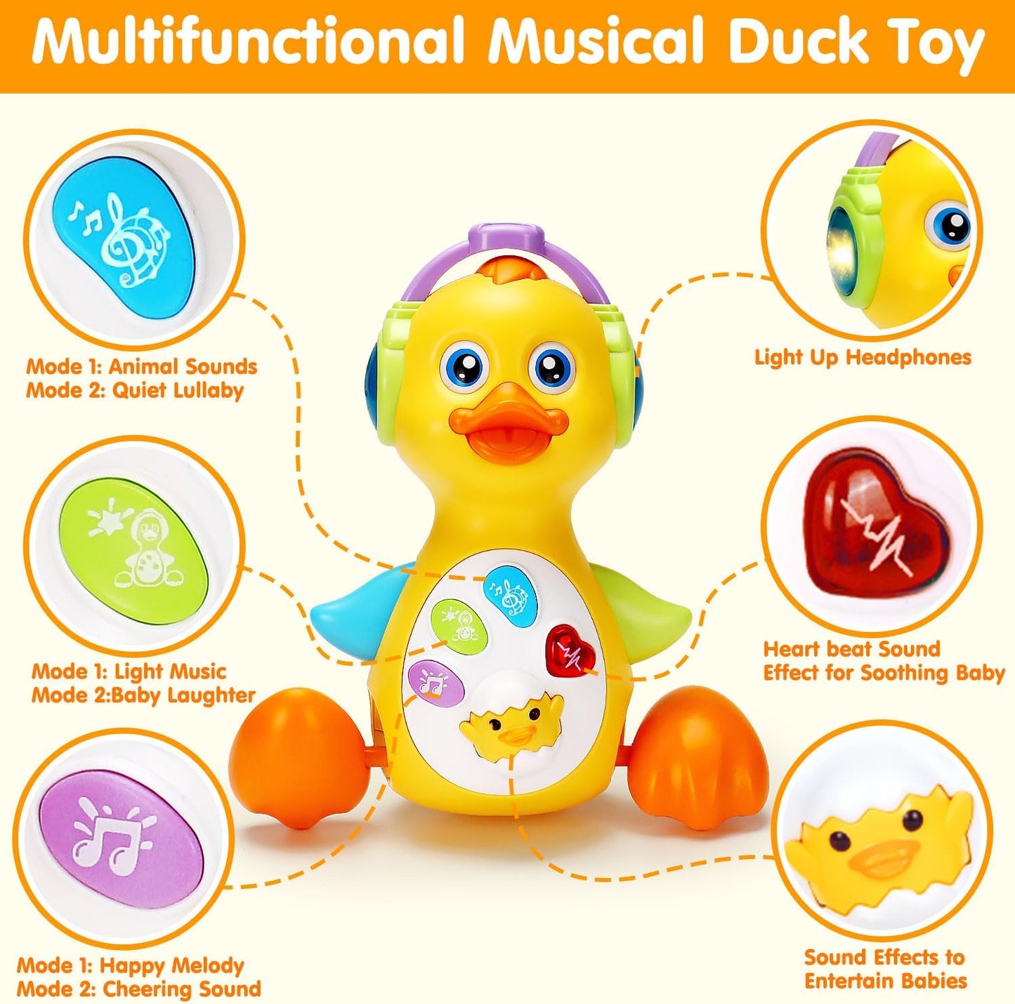 Tsomtto Juguete musical de pato para bebés, bailando y gateando, juguetes para bebés con luz, cumpleaños para niños y niñas, desarrollo de aprendizaje para bebés, juguetes para recién nacidos