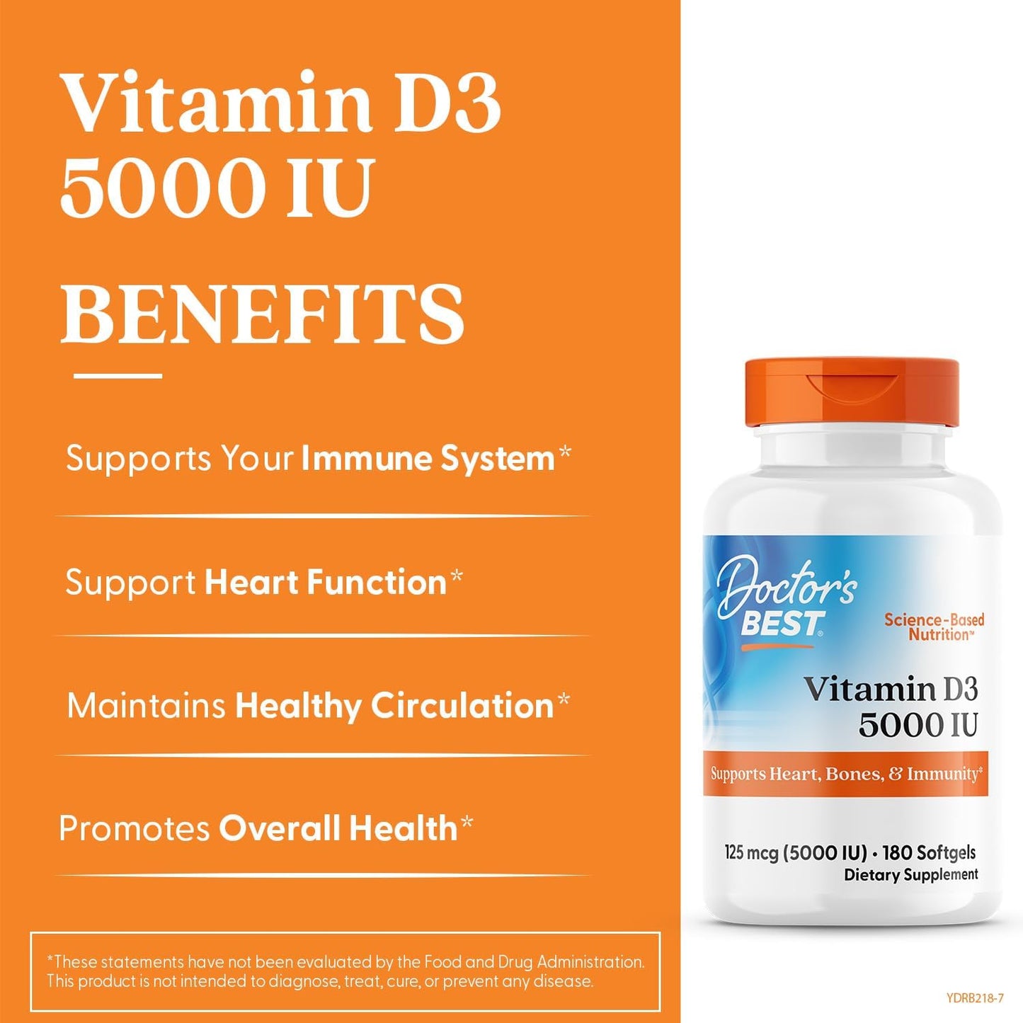 Doctor's Best Vitamina D3 5000UI, sin OGM, sin gluten y soja, regul...