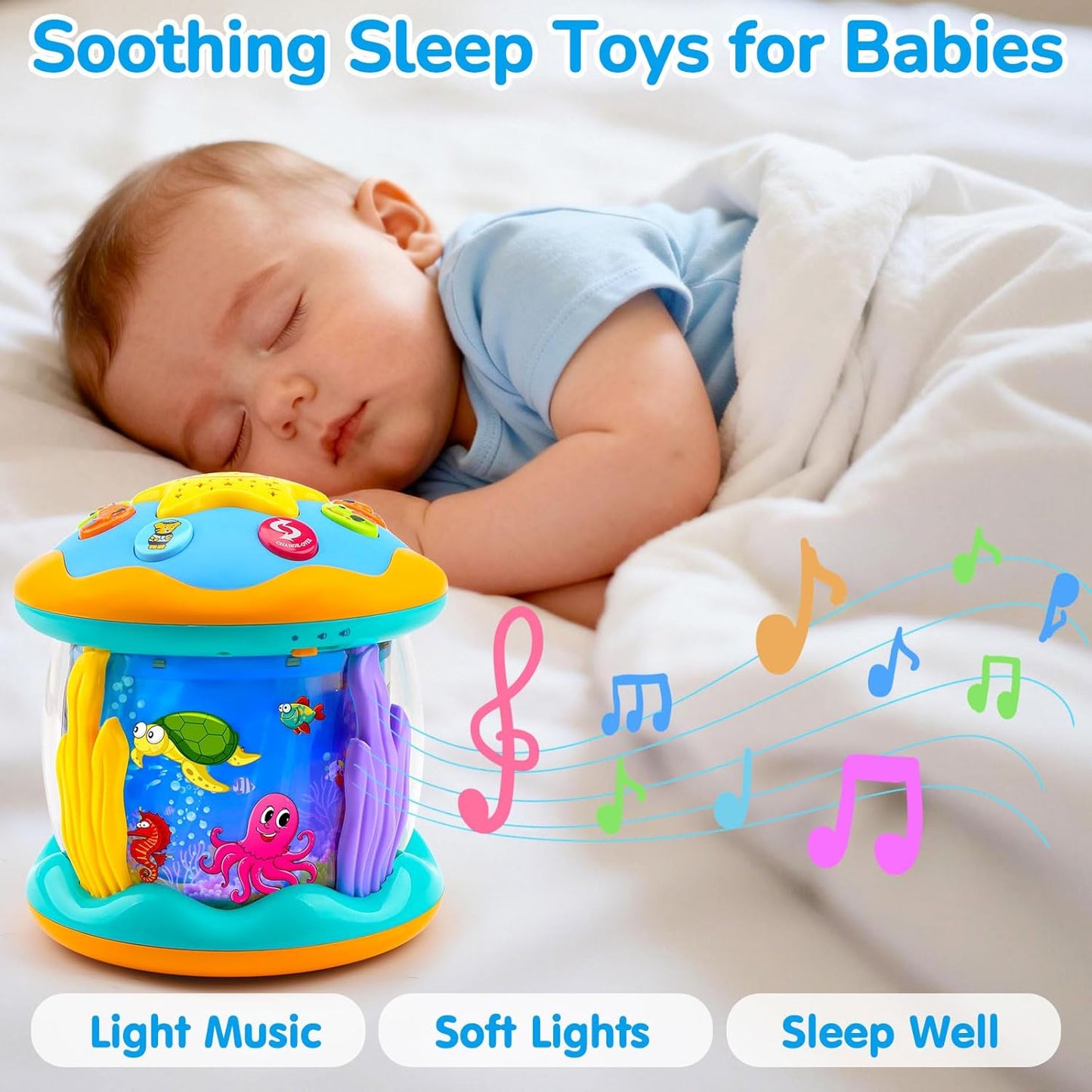 Juguetes para bebés de 6 a 12 meses, proyector musical giratorio con luz boca abajo, juguetes para bebés de 0 a 6, 3 a 6 meses, juguetes para gatear para acuarios de 4, 5, 6, 7, 8, 9, 12 a 18 meses