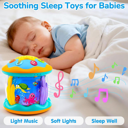 Juguetes para bebés de 6 a 12 meses, proyector musical giratorio con luz boca abajo, juguetes para bebés de 0 a 6, 3 a 6 meses, juguetes para gatear para acuarios de 4, 5, 6, 7, 8, 9, 12 a 18 meses