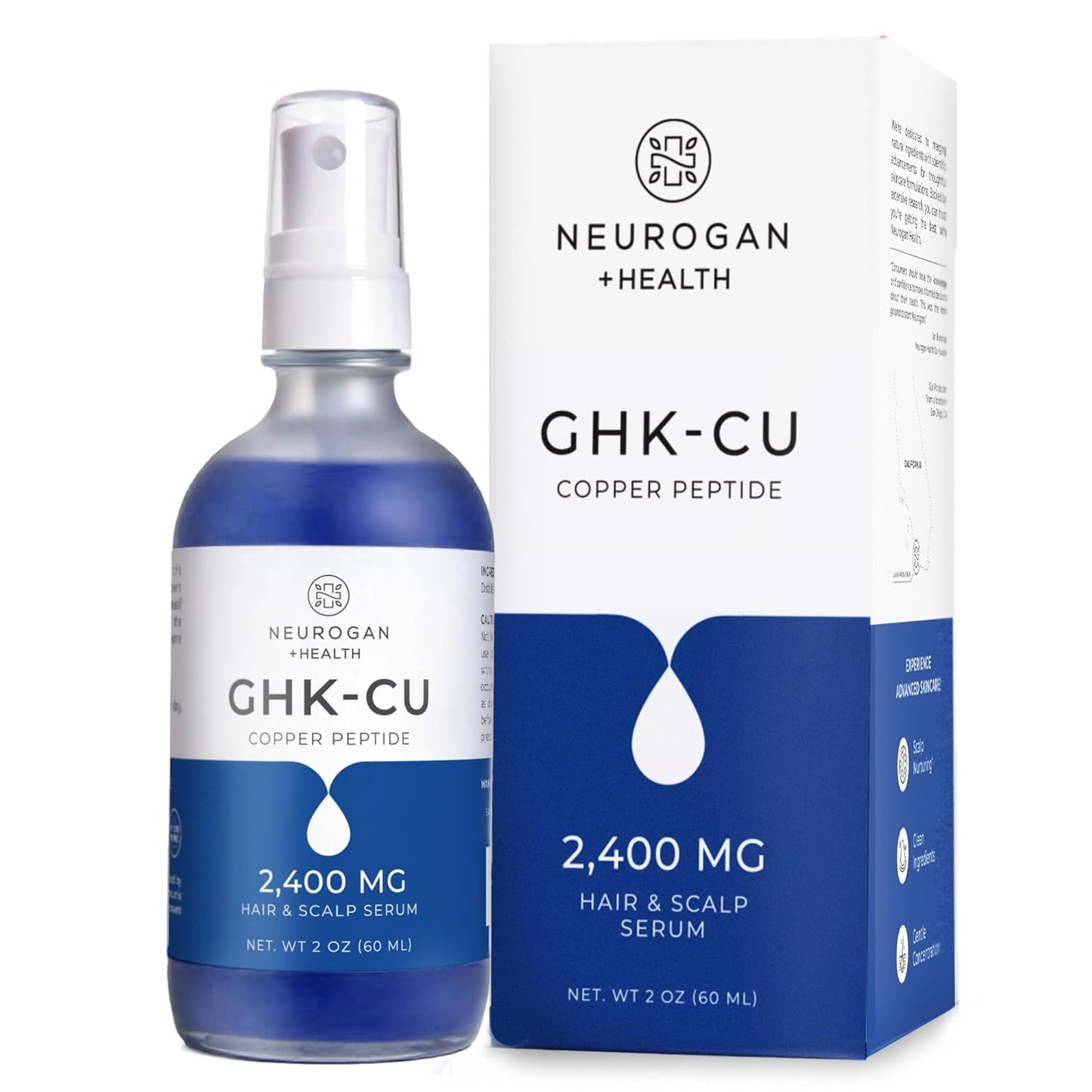 Neurogan GHK-Cu Suero de Péptidos de Cobre para Cabello y Cuero Cabelludo – 2400mg, 4% Péptidos de Cobre – Fórmula de Absorción Rápida a Base de Agua para Suavidad y Brillo del Cabello - Spray