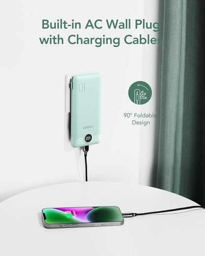 VEGER Cargador portátil con enchufe AC incorporado y cables, banco...