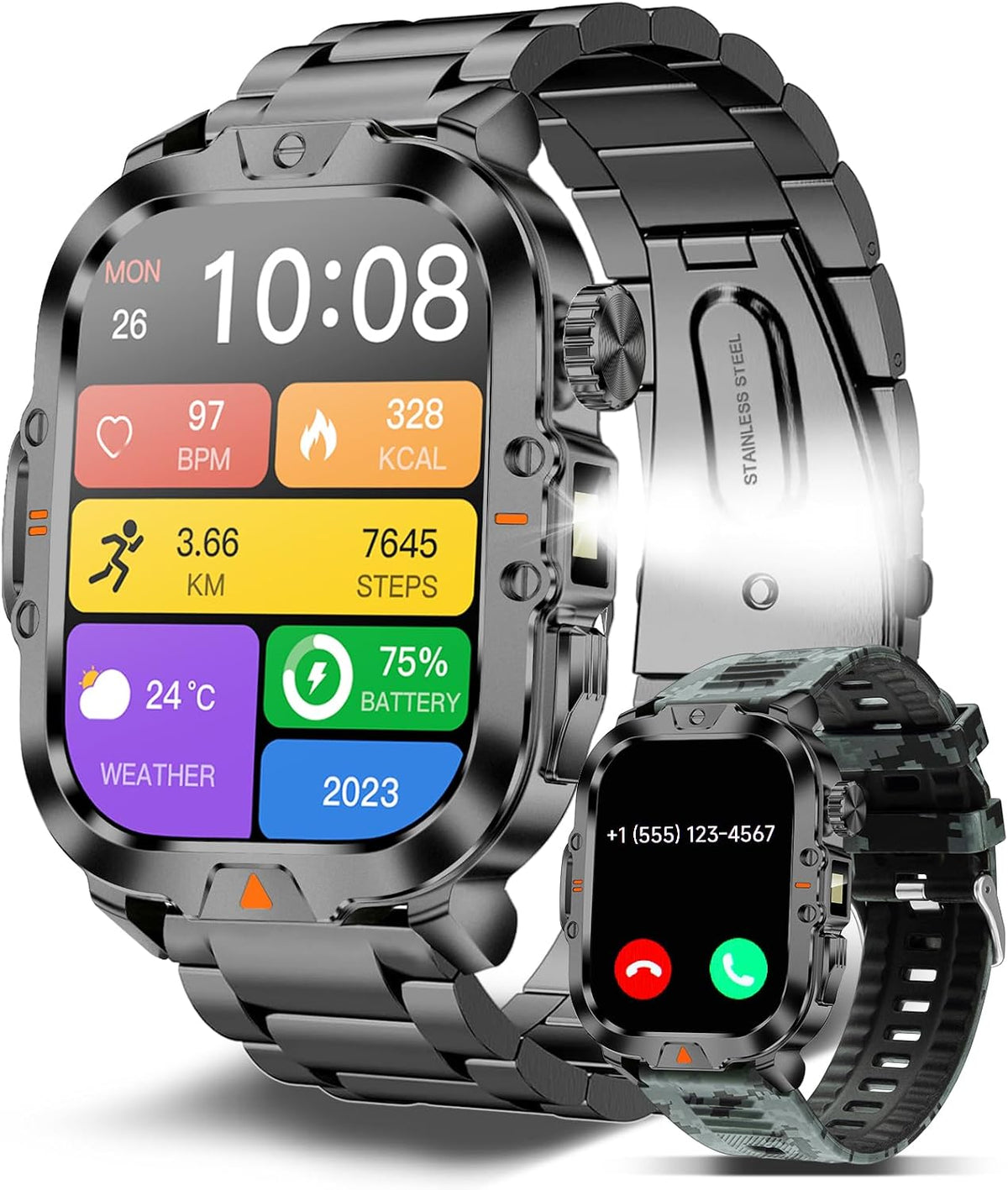 BRUBOSES Reloj inteligente para hombre militar Contestar\/Hacer lla...