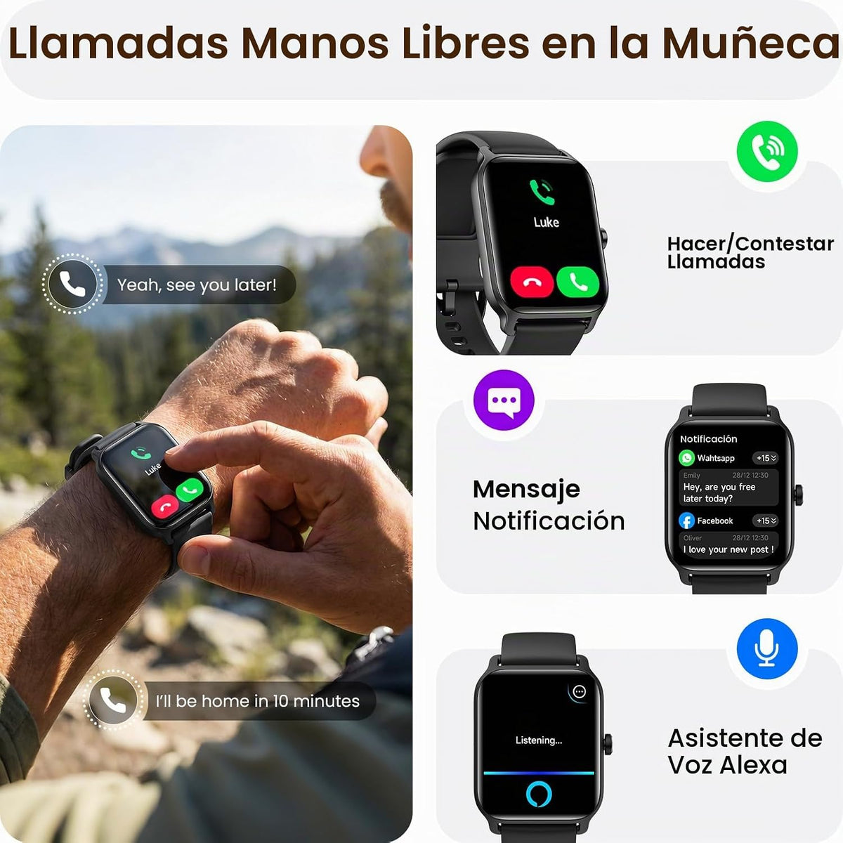 Fitpolo Relojes inteligentes para hombre, Android y iPhone, Alexa i...