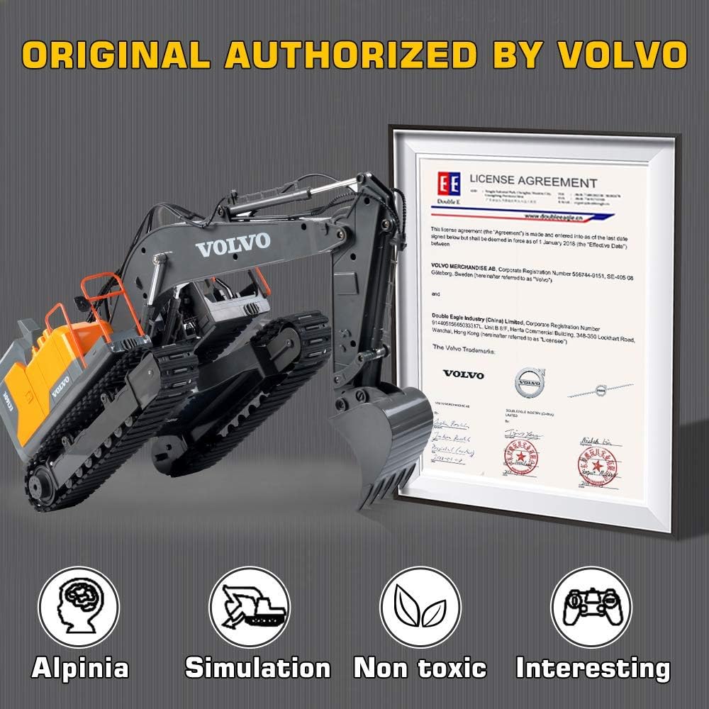 Double E Volvo - Excavadora de control remoto a escala 1:16, juguet...