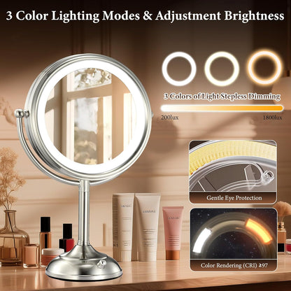 Espejo de maquillaje profesional grande de 8.5 pulgadas con luces m...