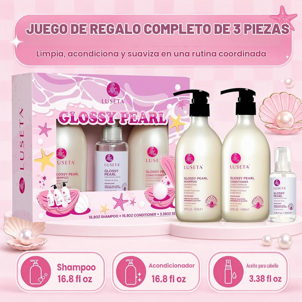 Luseta Set de regalo para el cuidado del cabello con perlas brillan...