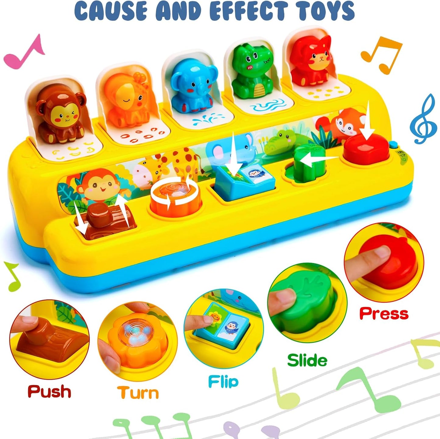 Juguetes interactivos emergentes de animales con música y luz, juguetes Montessori de causa y efecto para niños y niñas de 1 año, juguete musical educativo para bebés de 9-12-18 meses, juguete STEM