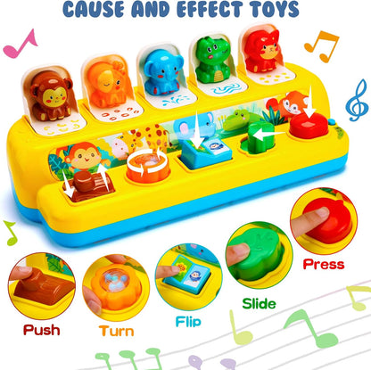 Juguetes interactivos emergentes de animales con música y luz, juguetes Montessori de causa y efecto para niños y niñas de 1 año, juguete musical educativo para bebés de 9-12-18 meses, juguete STEM