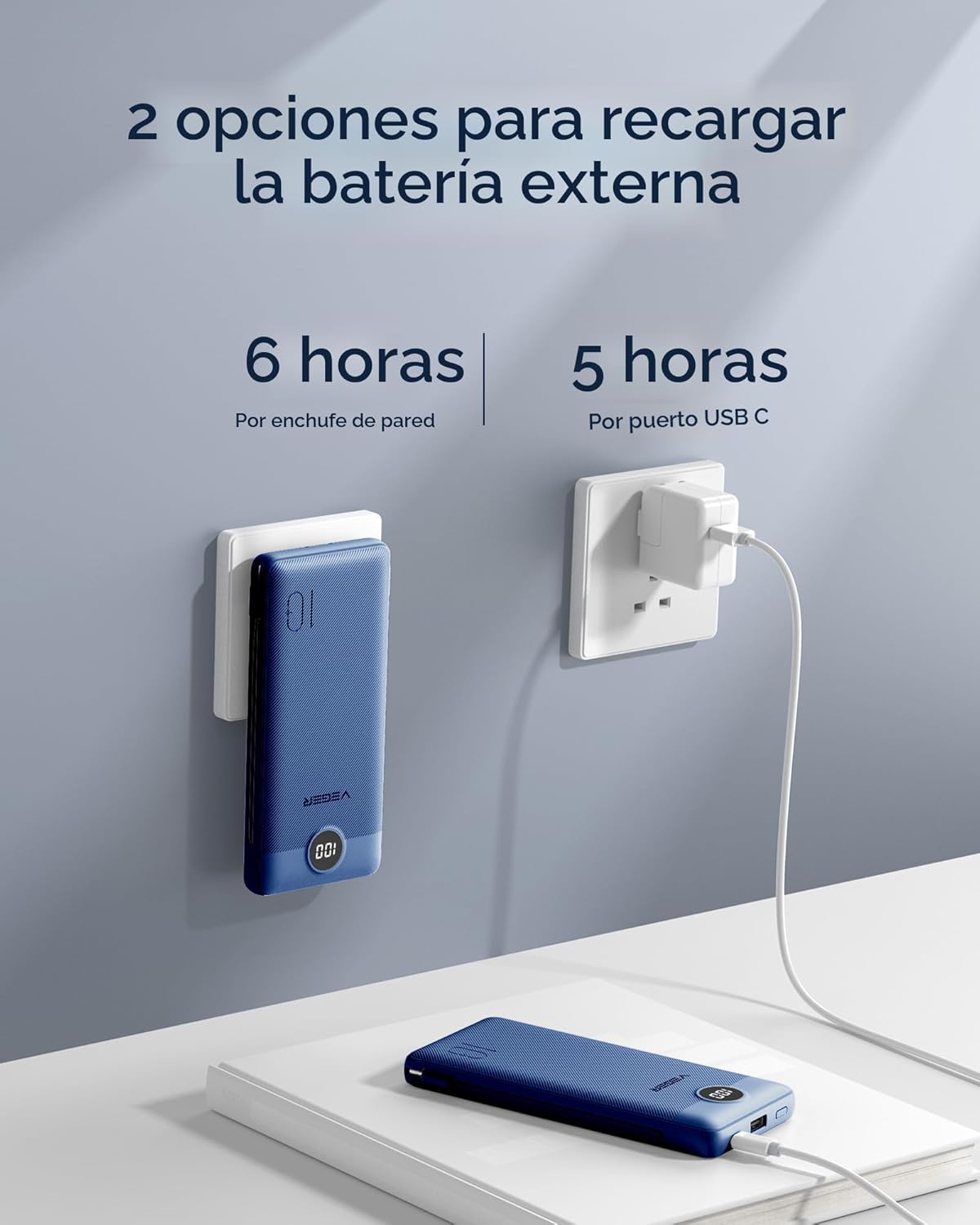 VEGER Cargador portátil con enchufe AC incorporado y cables, todo e...
