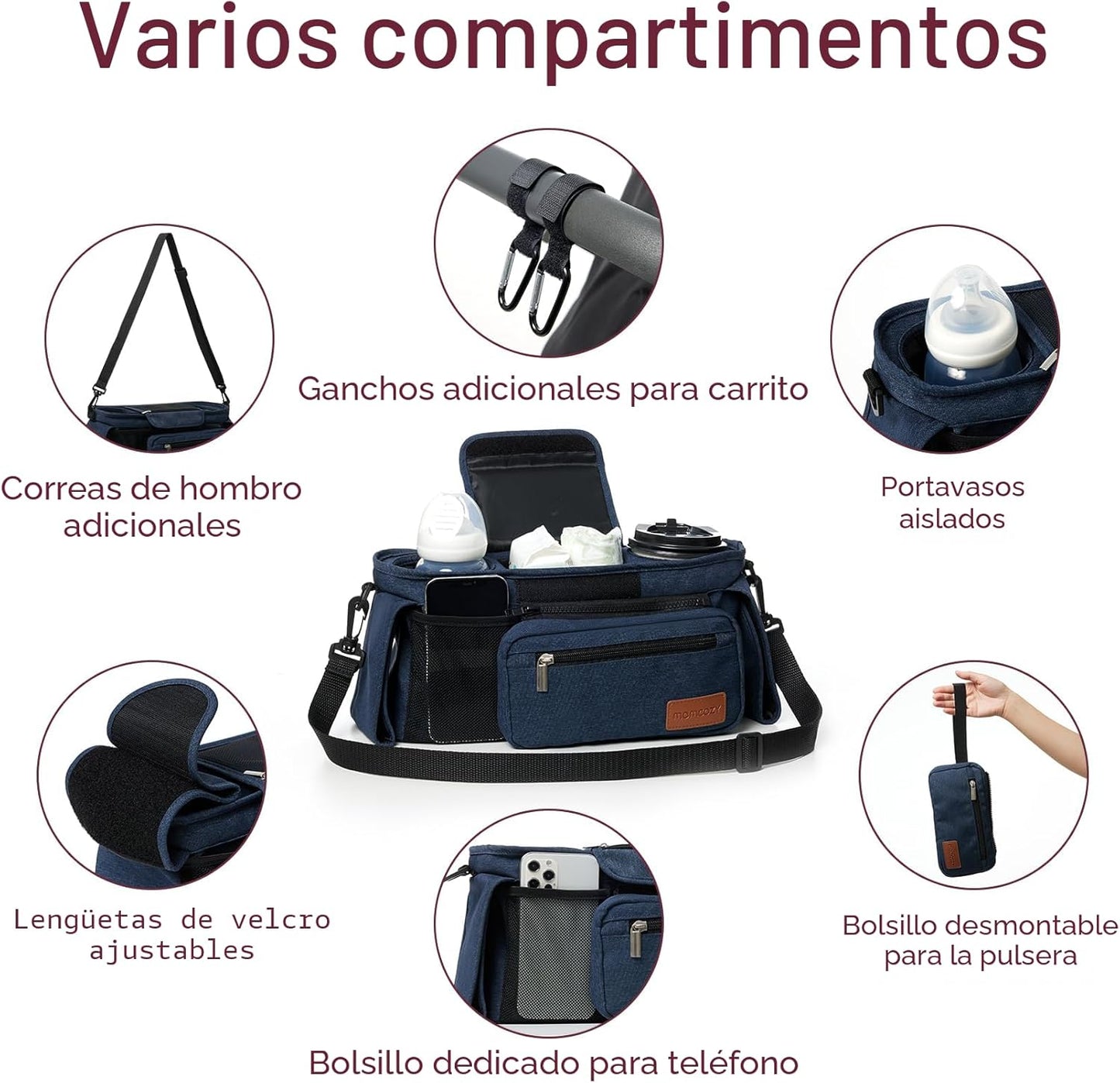 Momcozy: Organizador universal para cochecito con soporte para taza...