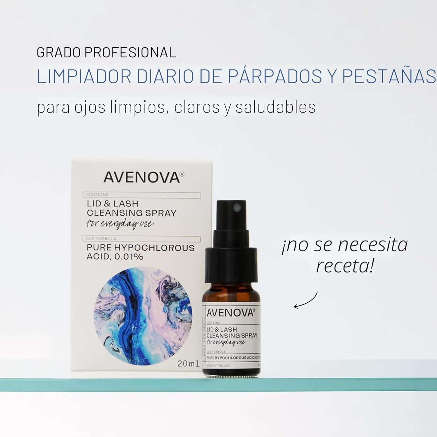 Avenova Spray Limpiador de Párpados y Pestañas - Botella de 0.68 fl oz - Spray Suave de Ácido Hipocloroso Puro para Uso Diario para Irritación Ocular