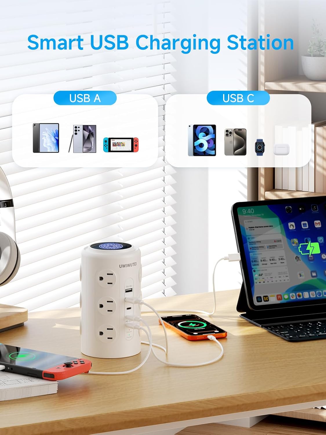 Regleta de alimentación de torre con 1 puerto dedicado de carga ráp...