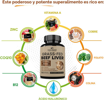 Wholesome Wellness Cápsulas de hígado de res alimentado con pasto (...