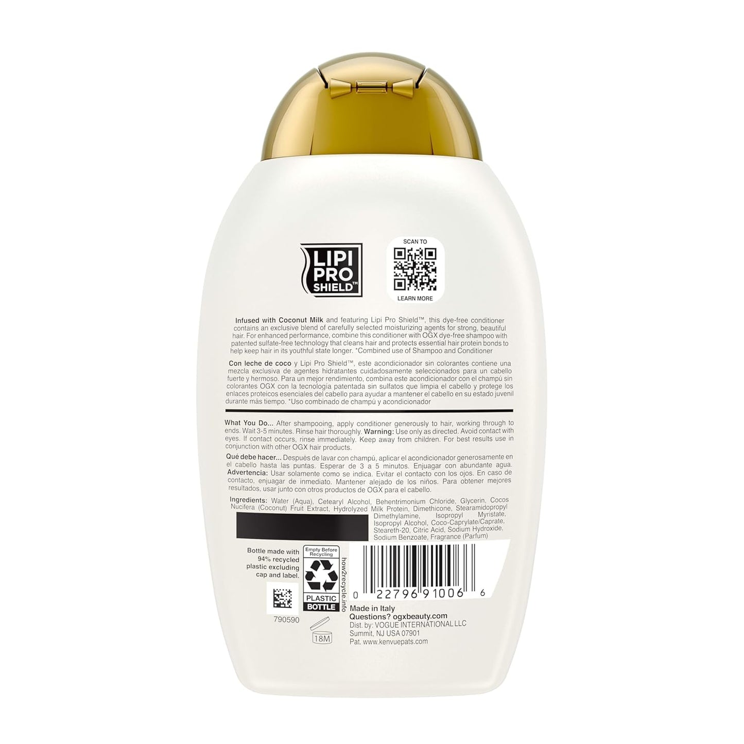 OGX Acondicionador nutritivo + leche de coco, acondicionador hidrat...