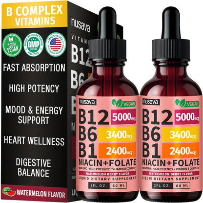 (Paquete de 2) Gotas líquidas de vitamina B12 y B6, complejo de vit...