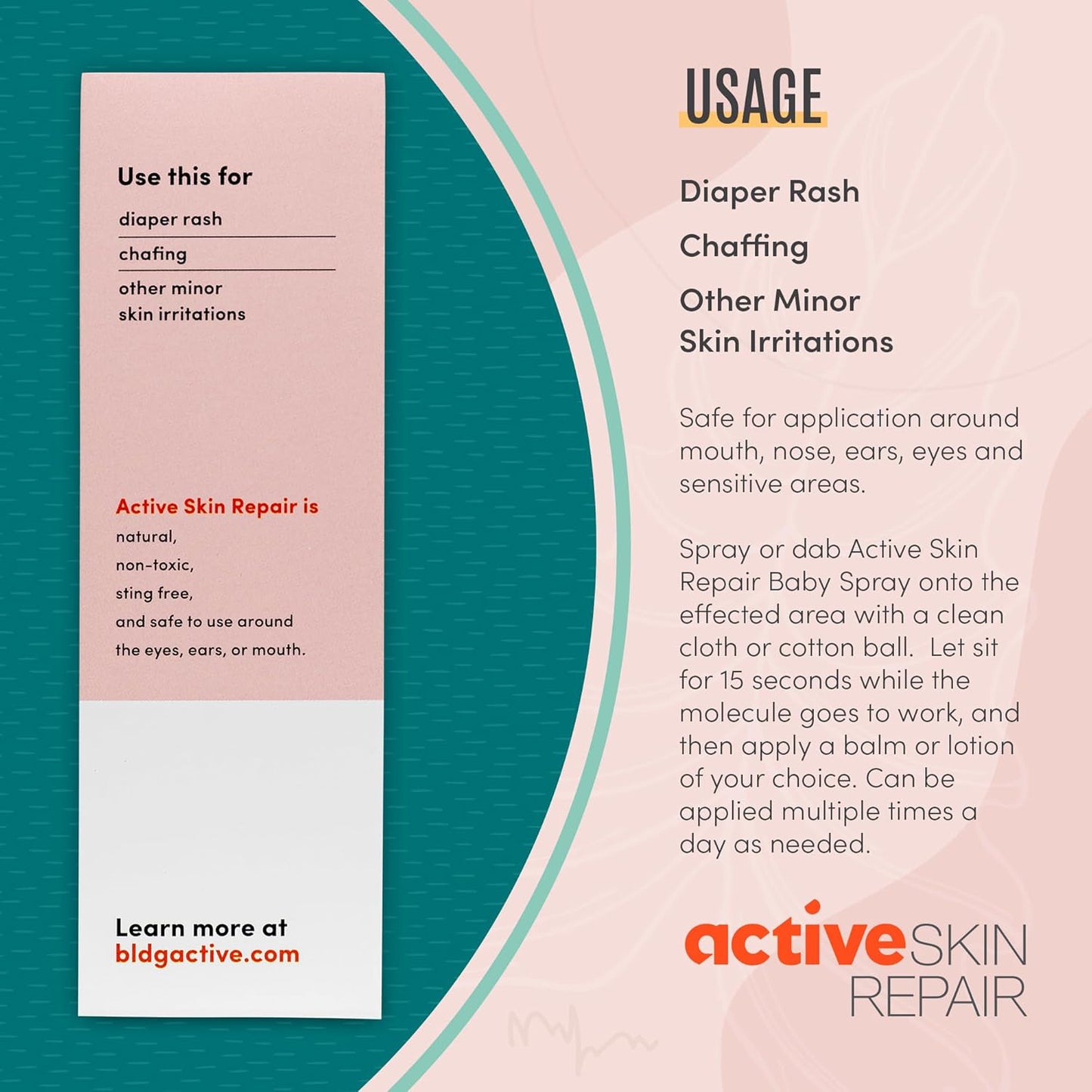 Active Skin Repair Natural, no tóxico, sin picaduras en aerosol para bebés, primeros auxilios, seguro para su uso en sarpullido del pañal, acné del bebé, eczema, cortes, heridas, rasguños y otras