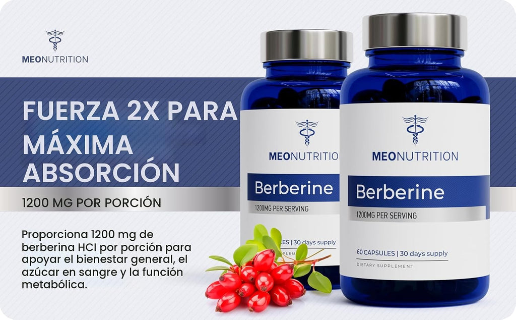 Meo Nutrition Suplemento de berberina de 1200 mg HCI - 60 cápsulas,...