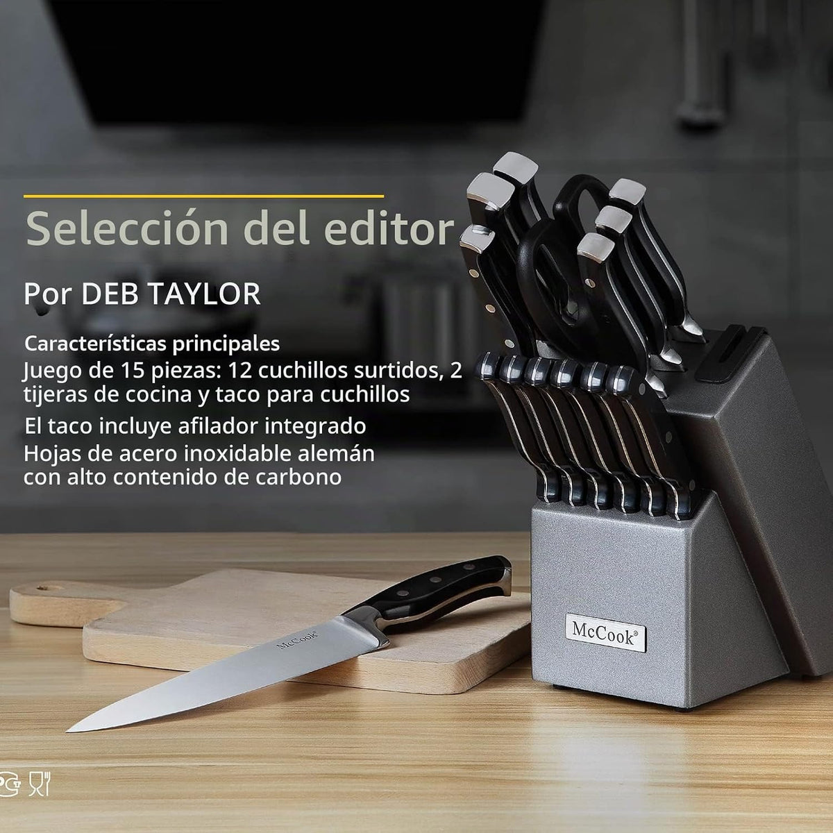 McCook® Juego de cuchillos de acero inoxidable alemán con afilador...