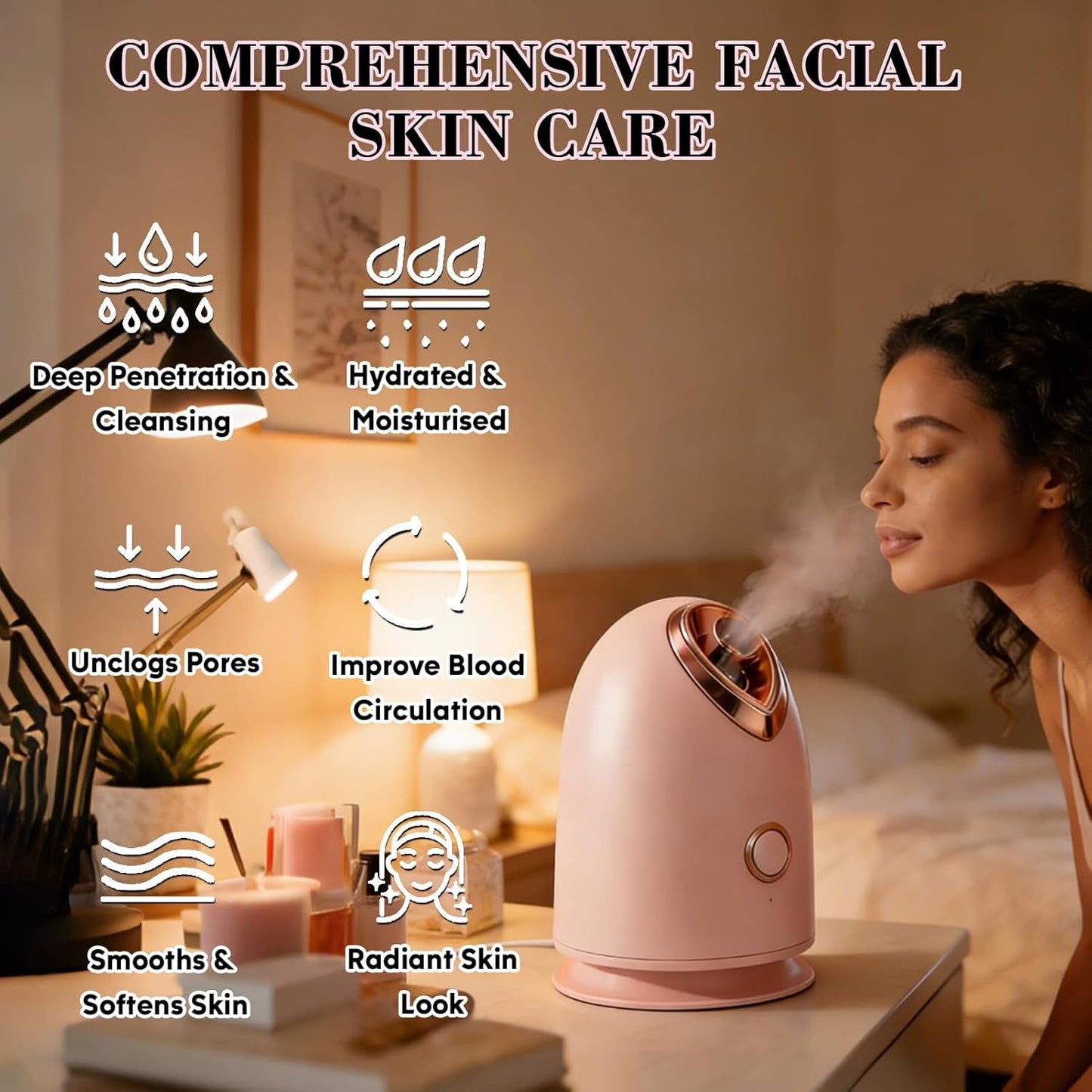 Kit de vapor facial con 17 herramientas para el cuidado de la piel, vaporizador facial nano iónico para limpieza profunda, desobstruye los poros, humidificador de vapor cálido para cara, sauna en casa, spa, regalos de cuidado personal para mujeres