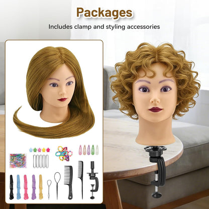 Cabeza de maniquí con 90% cabello humano, cabeza de muñeca de pelo...