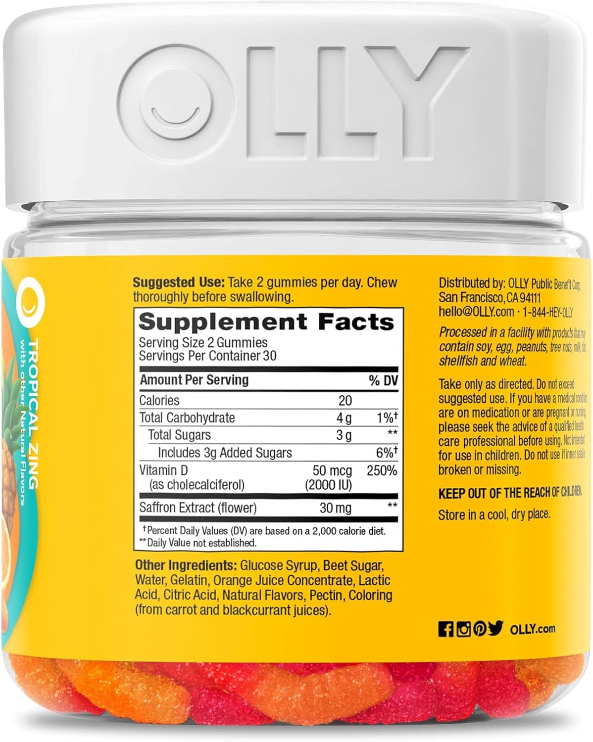 OLLY Hello Happy Gummy Worms, apoyo para el equilibrio del estado d...
