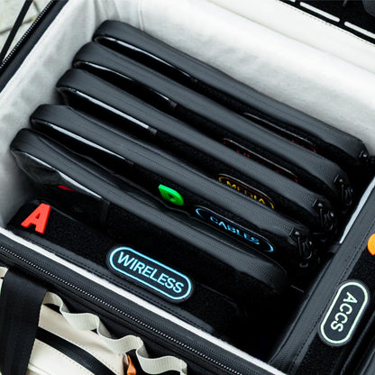 OPENMOON Bolsa translúcida para accesorios de cámara y electrónica de almacenamiento, organizador de cables, accesorios de engranaje, artículos esenciales para cámara de viaje, versión M delgada