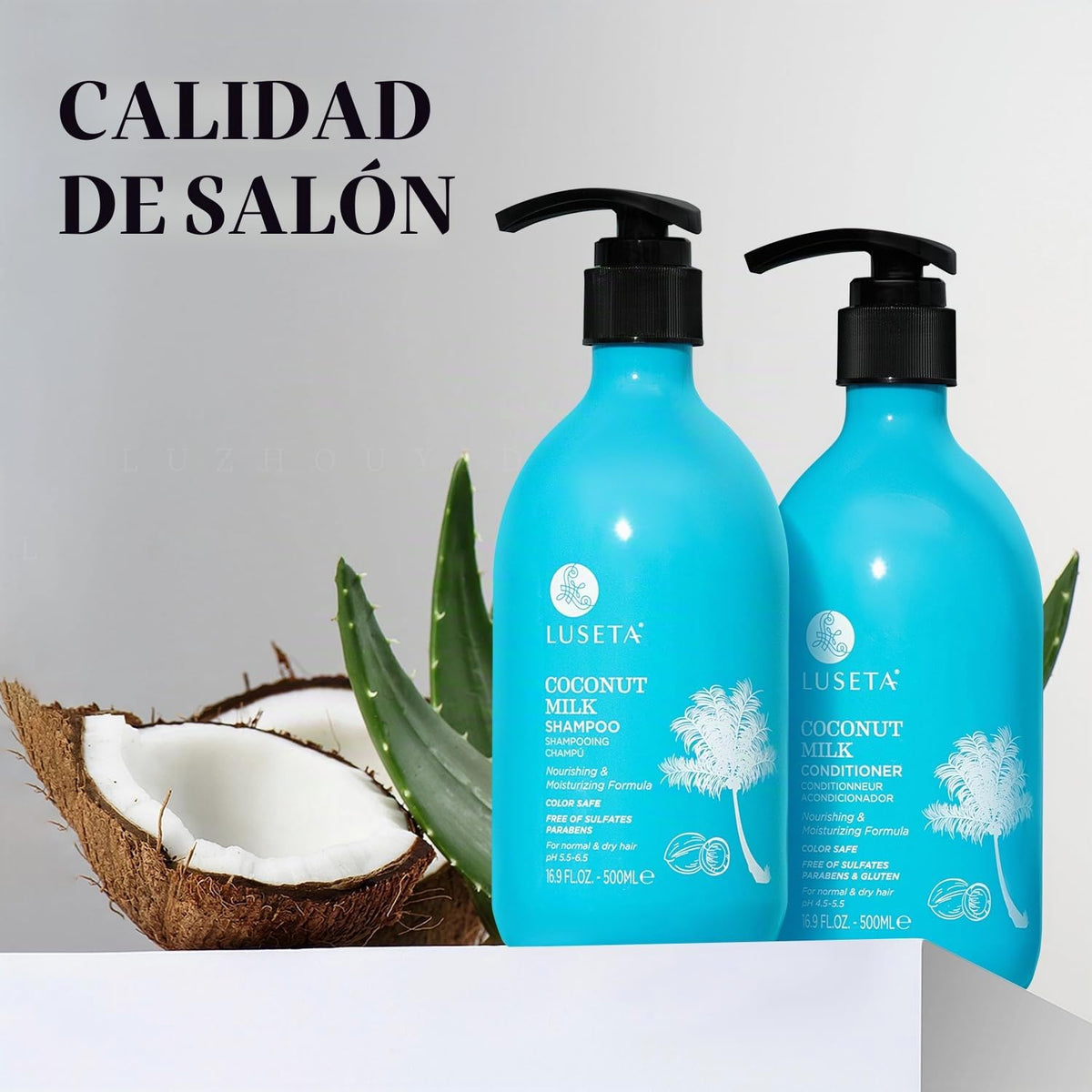 L LUSETA Champú y acondicionador de leche de coco, nutritivo e hidr...