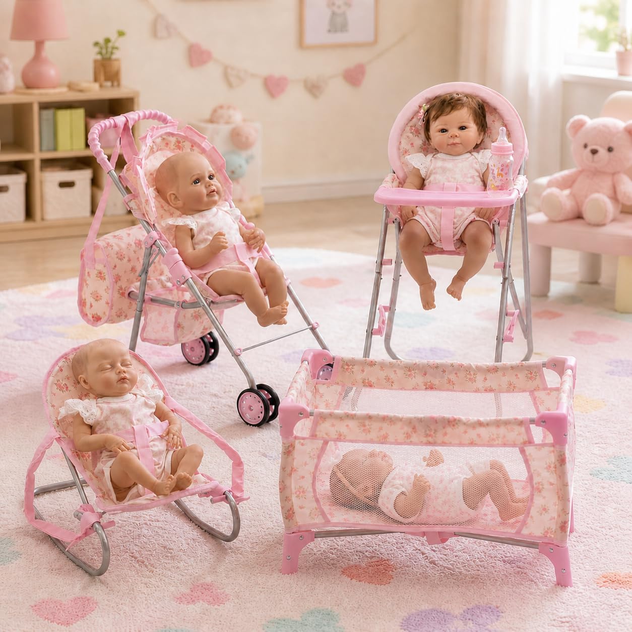 Juego de cochecito para muñeca bebé y asiento para guardería, juego...