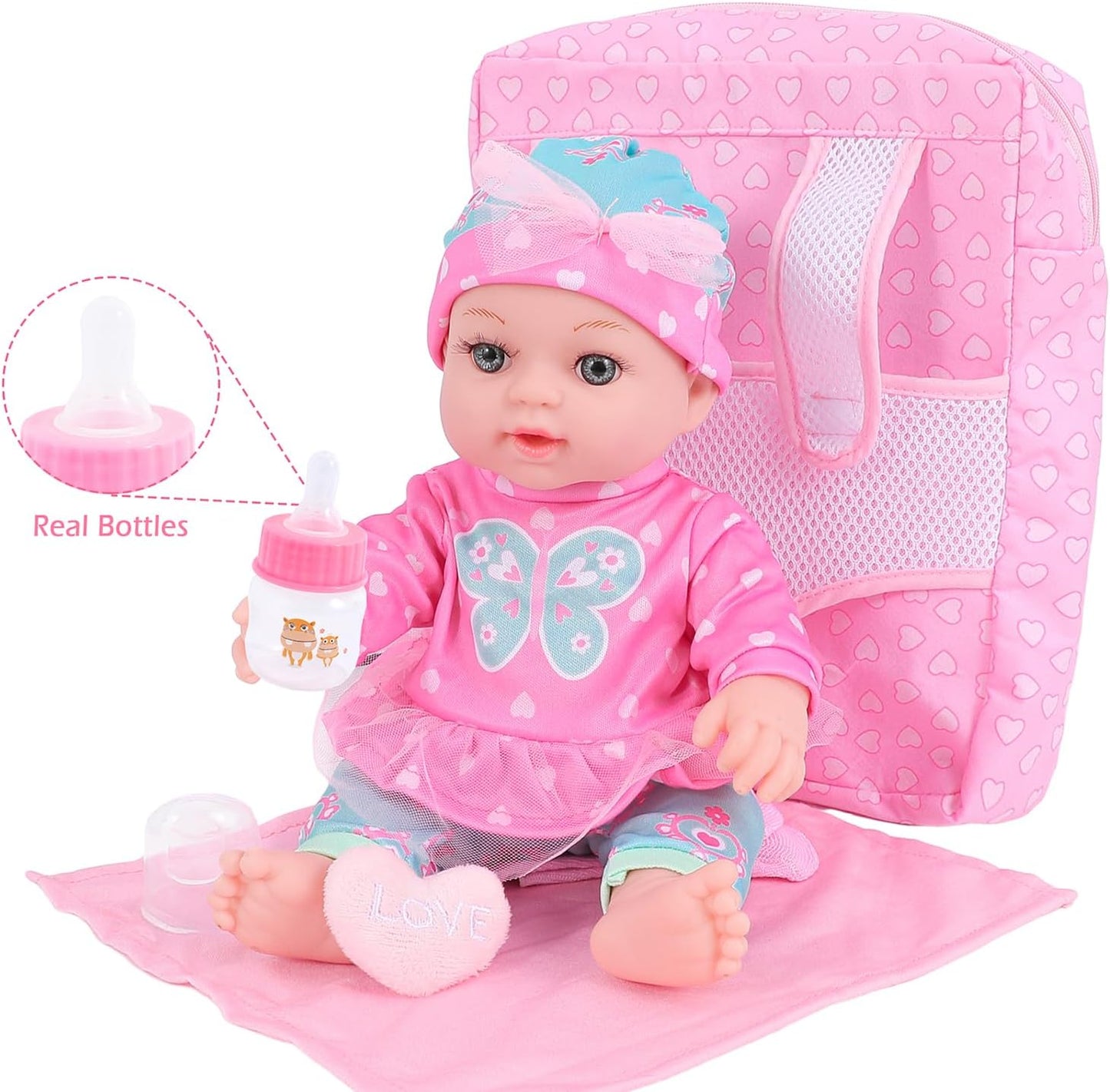 DONTNO Muñeca de bebé de 12 pulgadas con ropa y mochila, muñeca Reb...