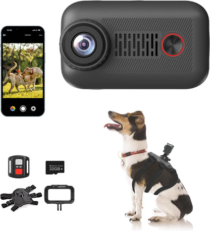 Camlance Cámara de cuello para mascotas 2K con teléfono 32 GB tarje...
