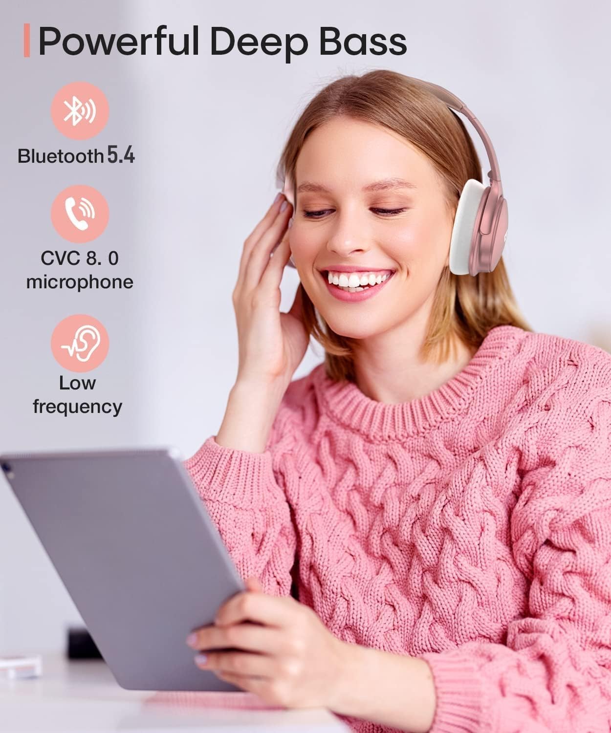 INFURTURE Auriculares rosados sobre la oreja, auriculares Bluetooth...