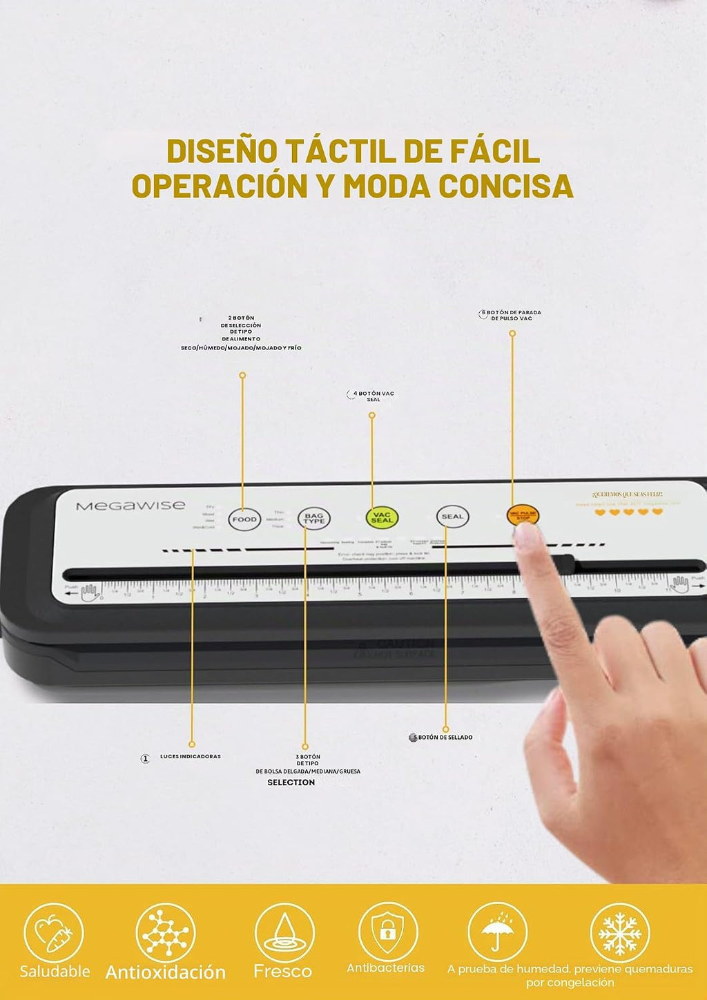 MEGAWISE Máquina selladora al vacío de alimentos con cortador incor...
