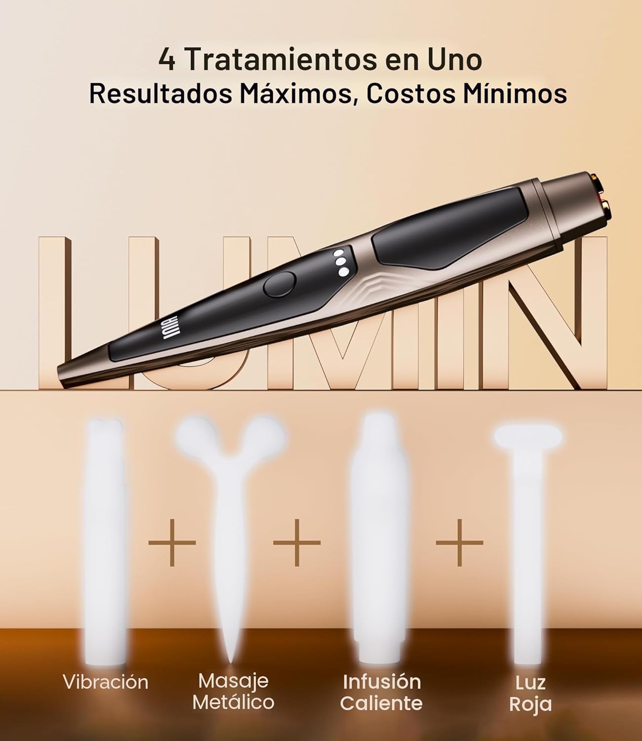 INIA Terapia de luz roja debajo de los ojos para la cara, dispositivo de belleza 4 en 1 con calor, vibración, masaje y luz roja para ojeras, hinchazón y reafirmación de la piel, mejora la rutina de