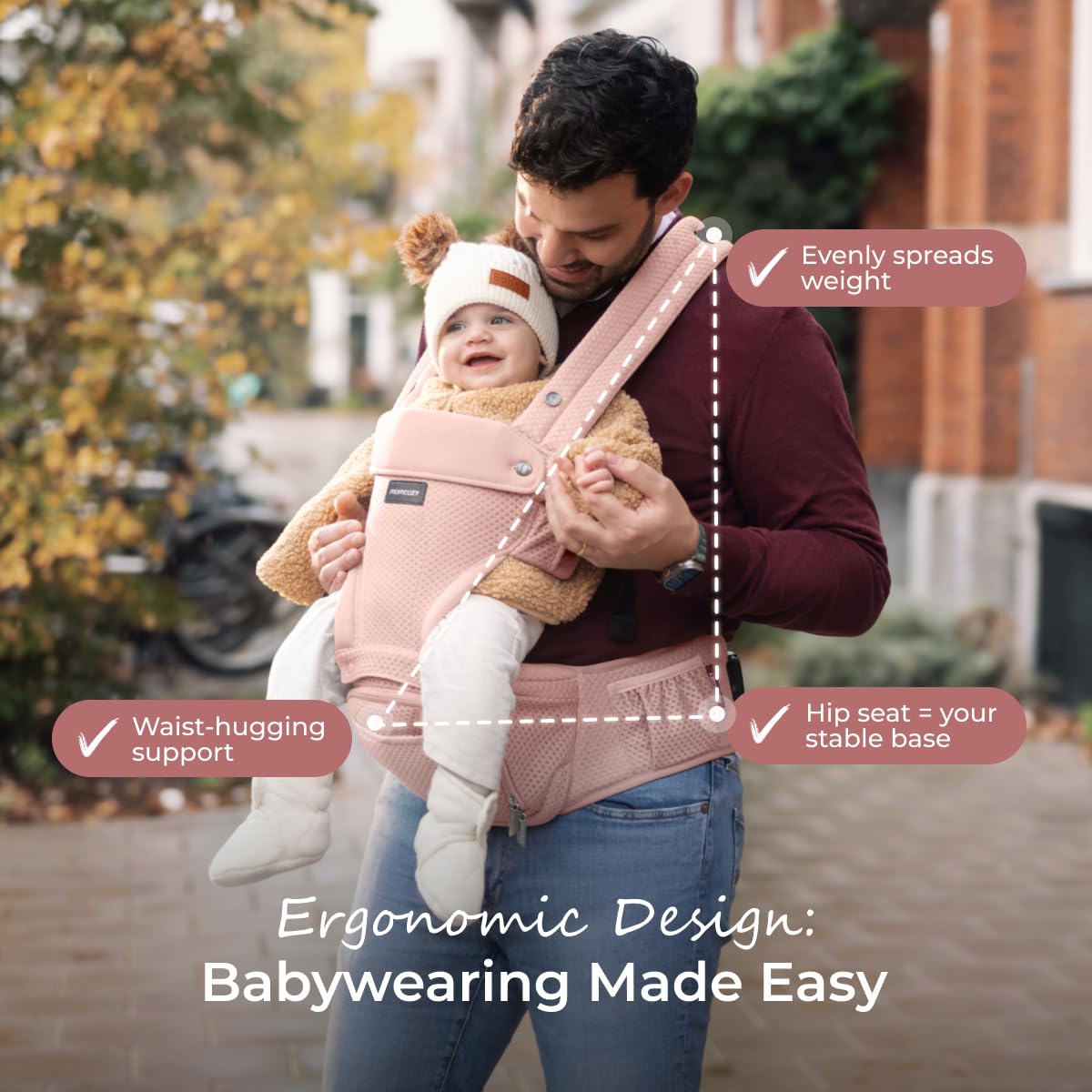 Momcozy Portabebés con asiento de cadera, transporte orientado haci...