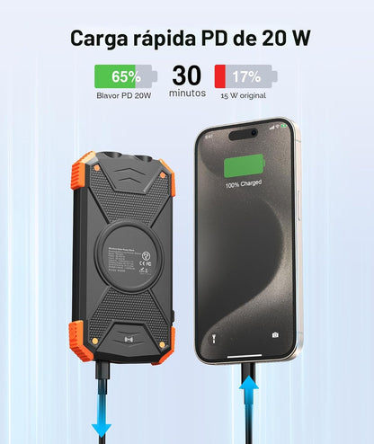 Blavor - Paquete de batería externa solar, cargador inalámbrico Qi...