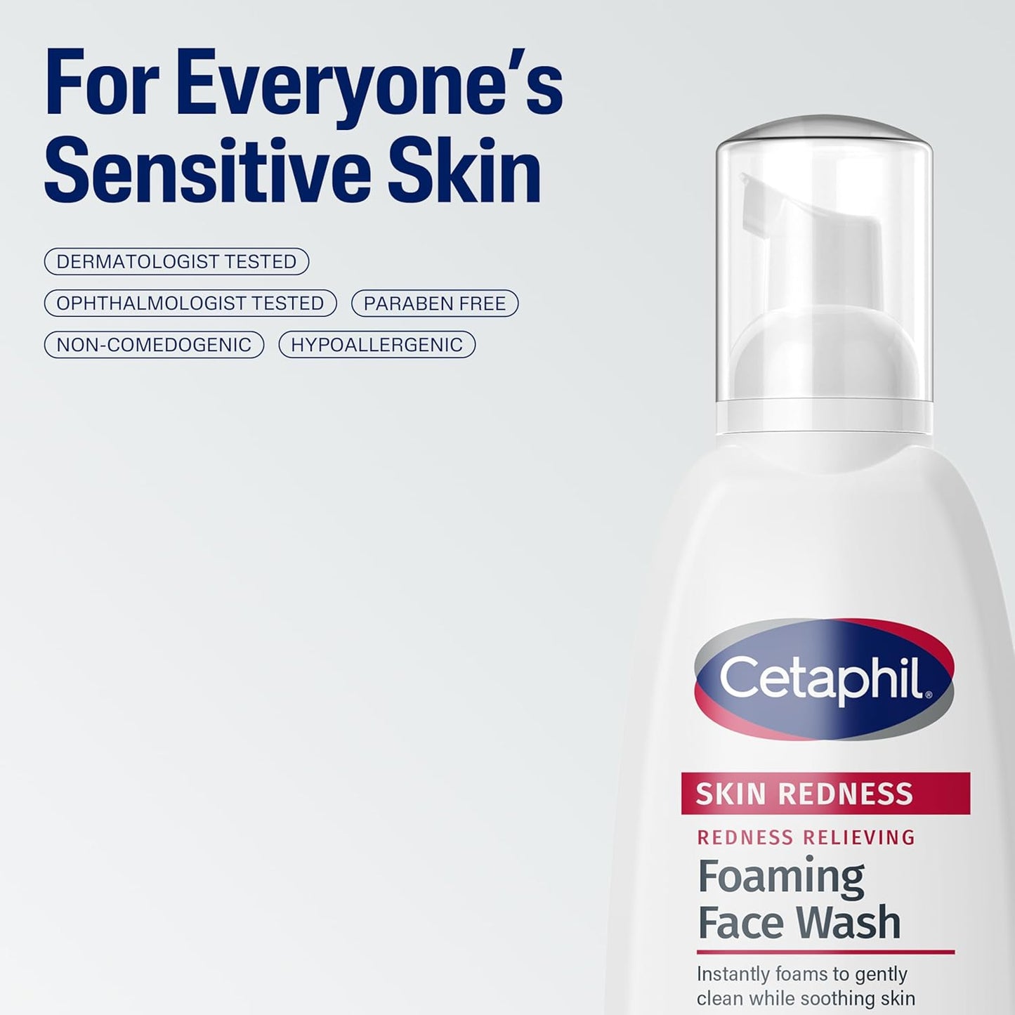 Cetaphil Jabón facial espumoso que alivia el enrojecimiento para pieles sensibles, 8 onzas líquidas, limpia y calma suavemente la piel sensible sin secar demasiado (el embalaje puede variar)