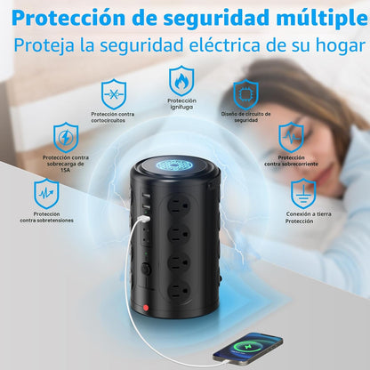 Regleta de alimentación de torre protectora de sobretensiones con 1...