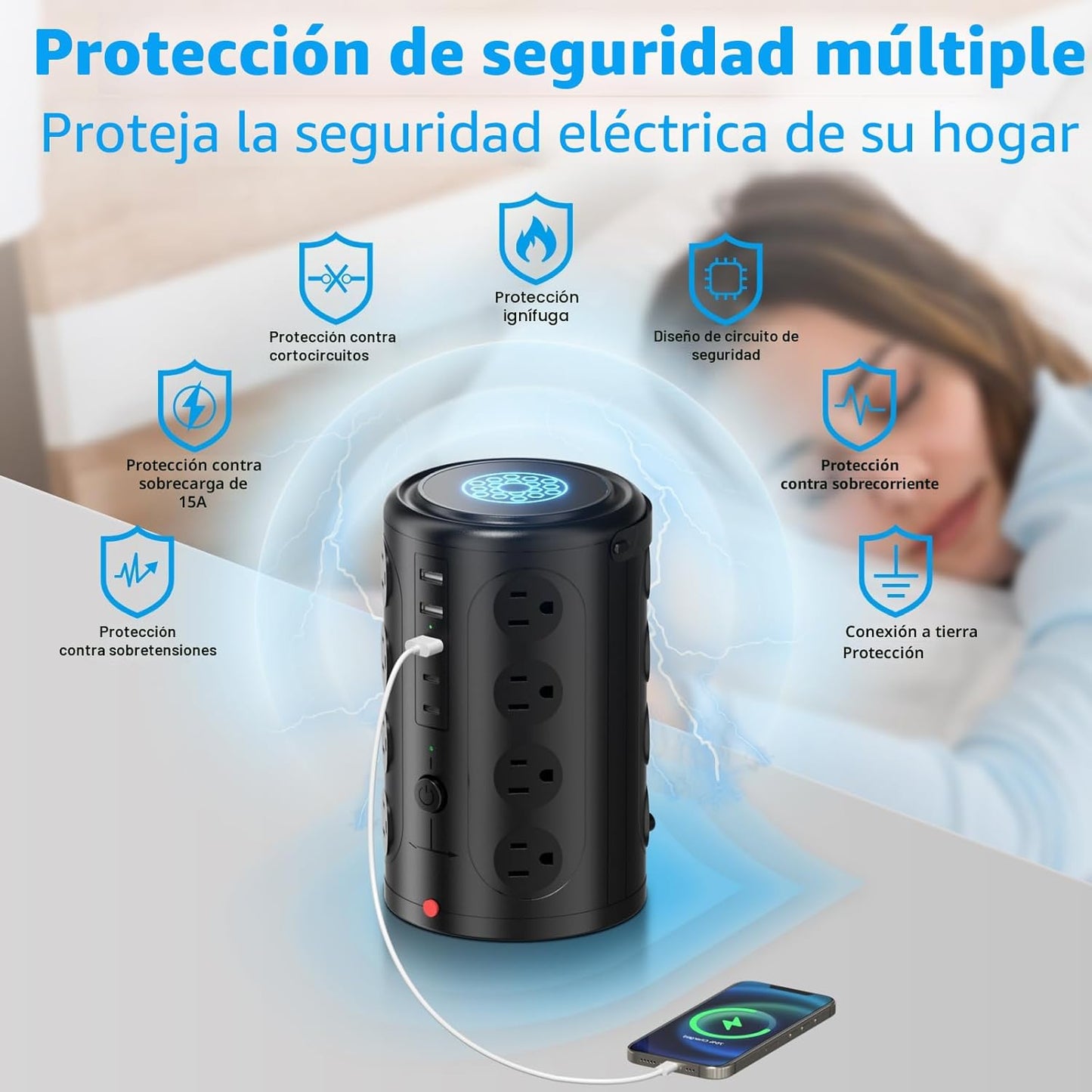 Regleta Protectora contra Sobretensiones Torre con 16 Tomas de Corr...