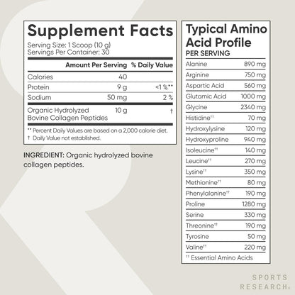 Sports Research® Péptidos de colágeno orgánico - Polvo de proteína...