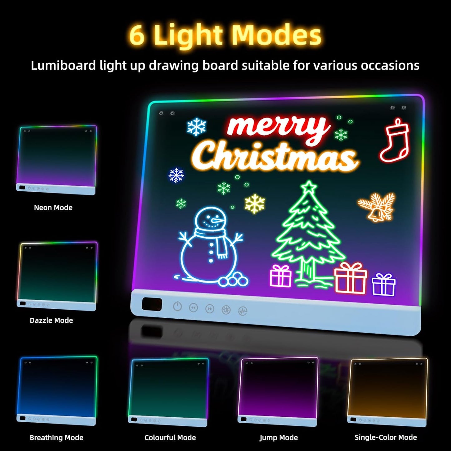Lumiboard Tablero de dibujo LED con 13 efectos de luz, 16 pulgadas,...