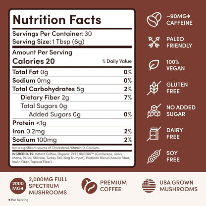 RYZE SUPERFOODS - Kit de inicio de café tostado oscuro de hongos, c...