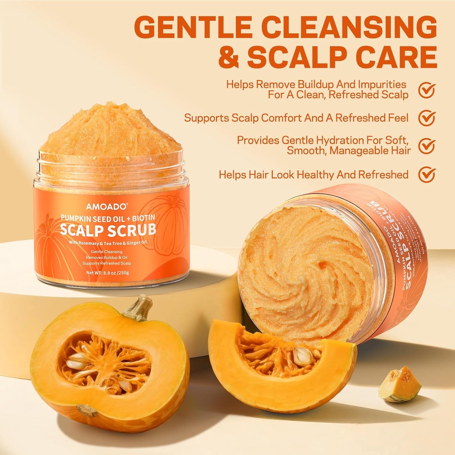 Exfoliante para el Cuero Cabelludo, Exfoliante para el Cuero Cabelludo con Aceite de Semilla de Calabaza con Biotina y Romero, Desintoxicante del Cuero Cabelludo Sin Sulfatos para Cuero